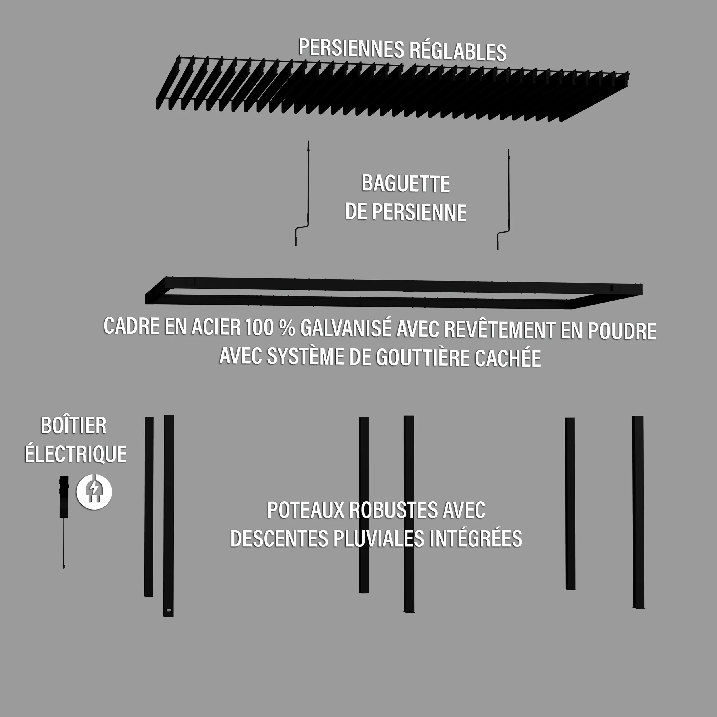 Sarasota 20ft x 10ft Steel Louvered Pergola - Image 14