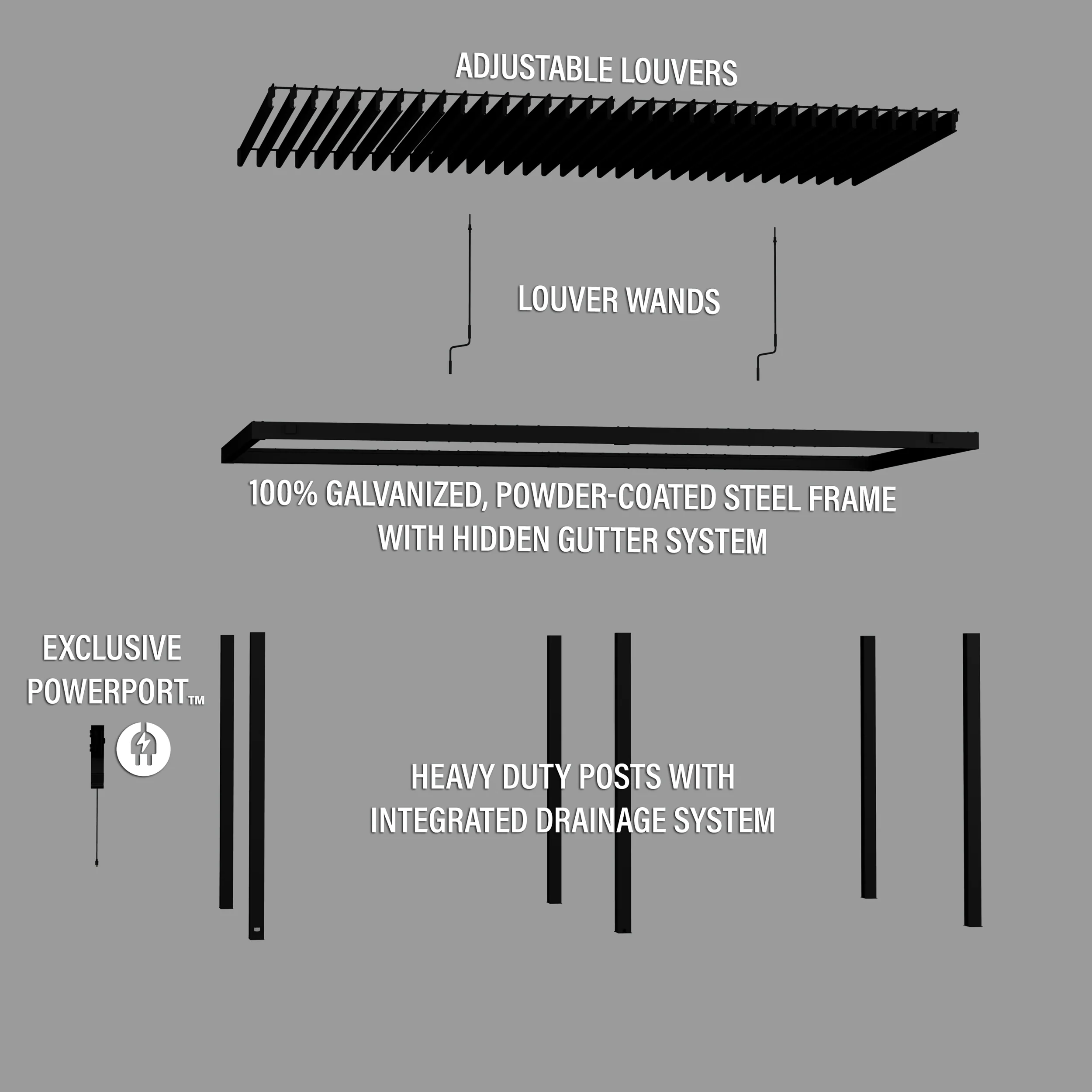 Sarasota 20ft x 10ft Steel Louvered Pergola - Image 15