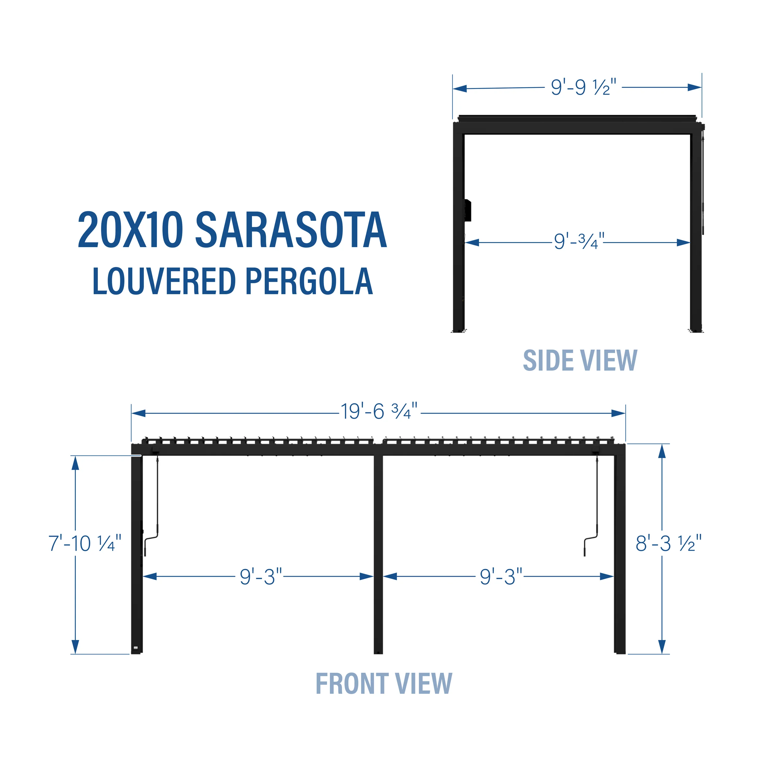 Sarasota 20ft x 10ft Steel Louvered Pergola - Image 16