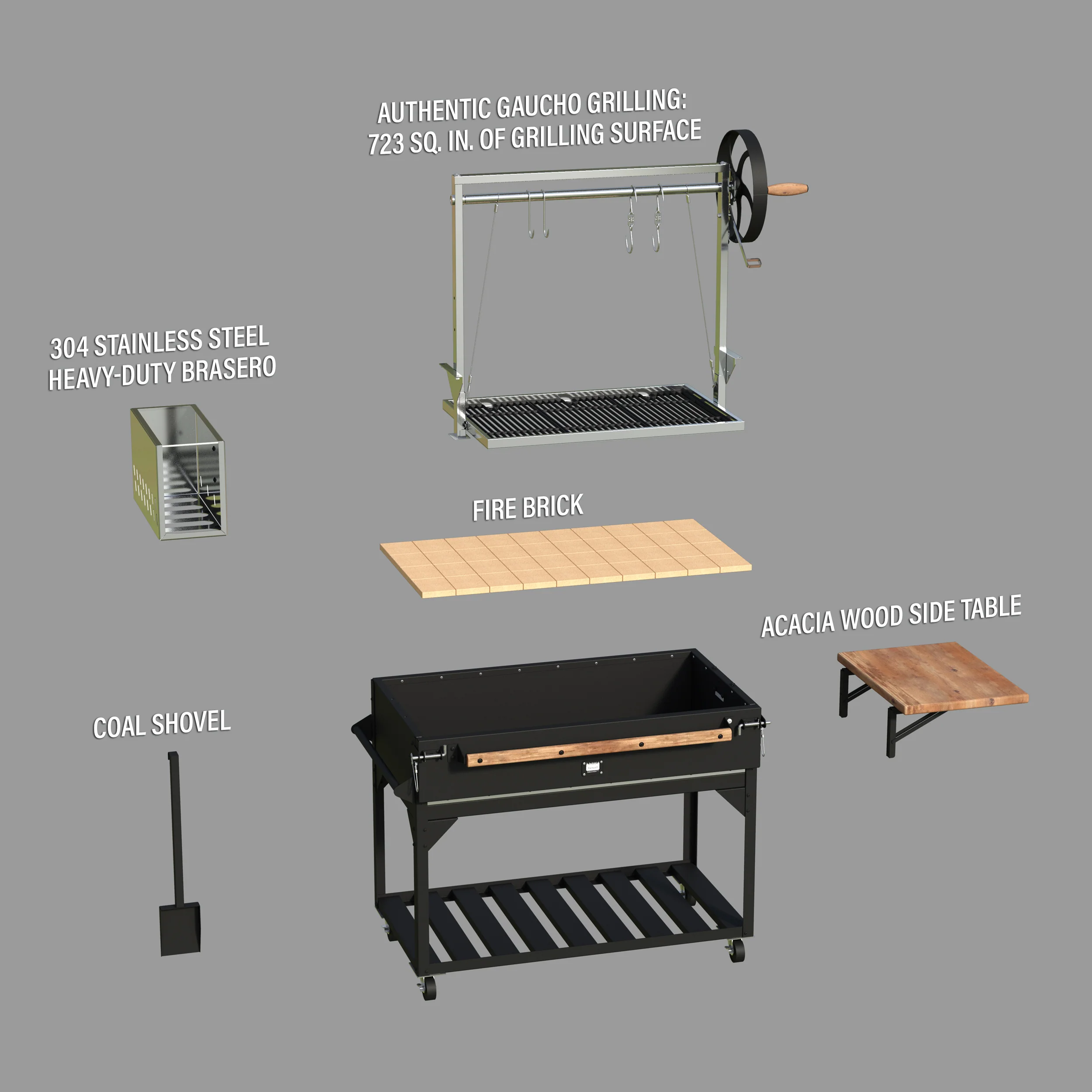 Premium Argentine/Santa Maria BBQ Grill with Wood Fire and Charcoal Grill - Image 15