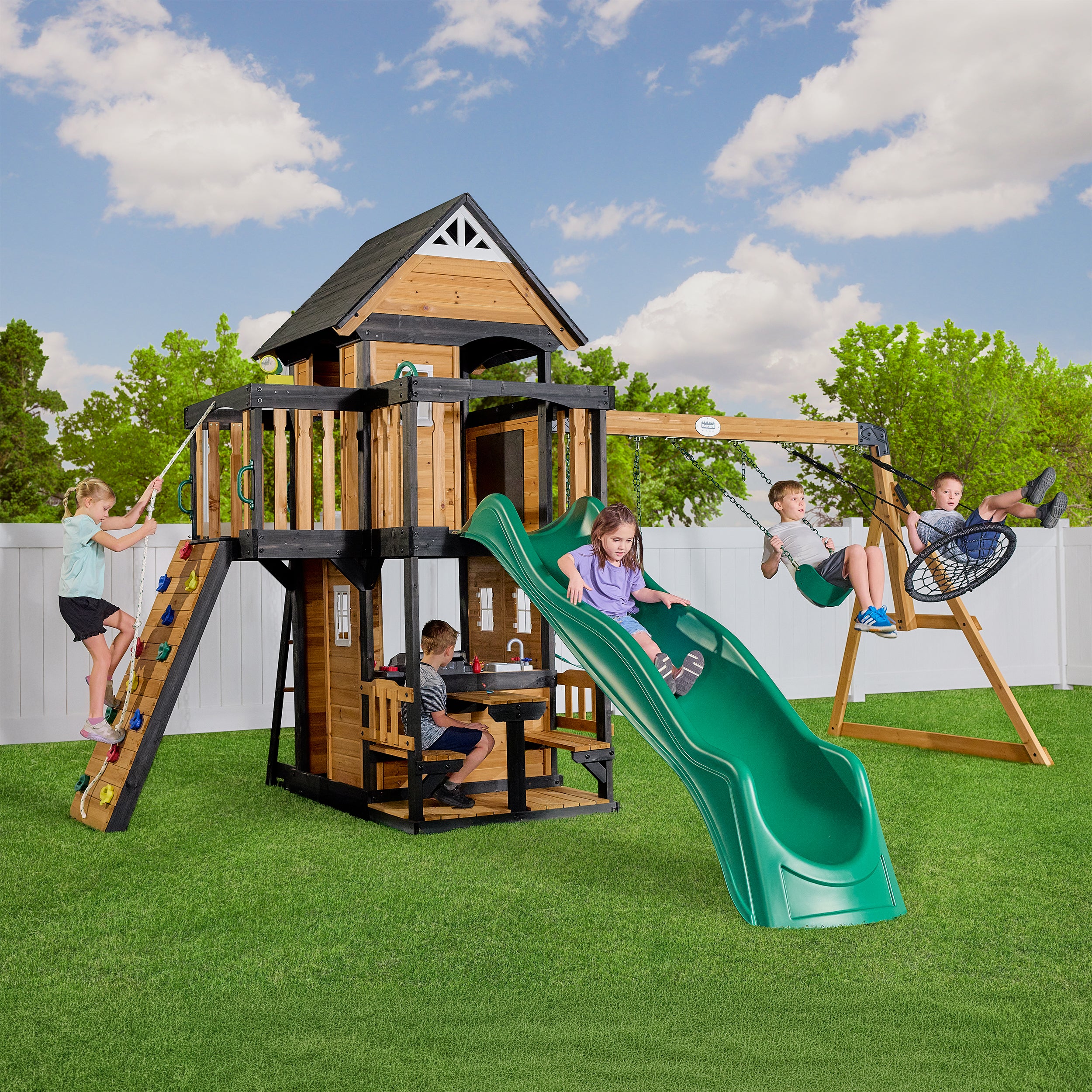 Canyon Creek Swing Set with Green Wave Slide
