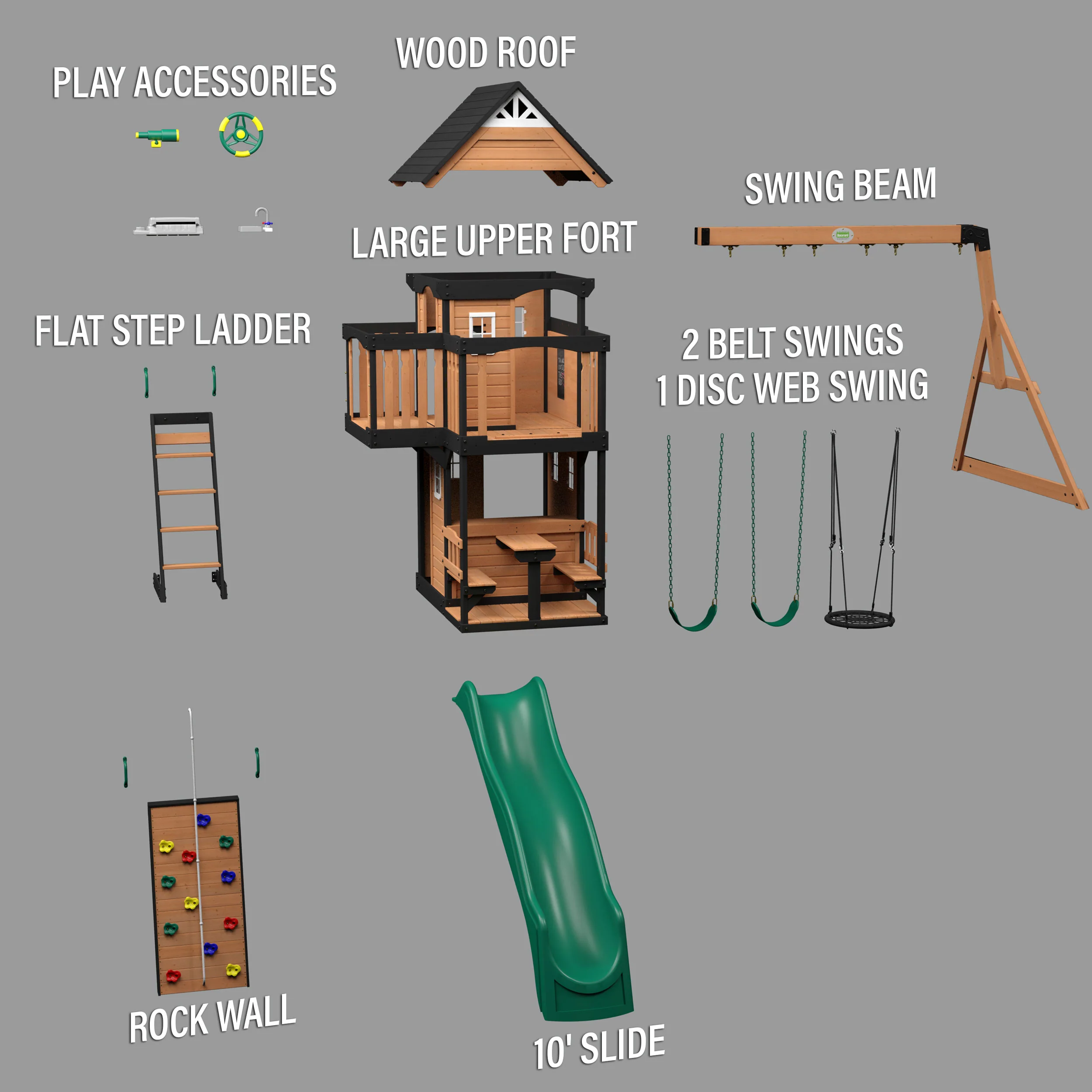 Canyon Creek Swing Set with Green Wave Slide - Image 11