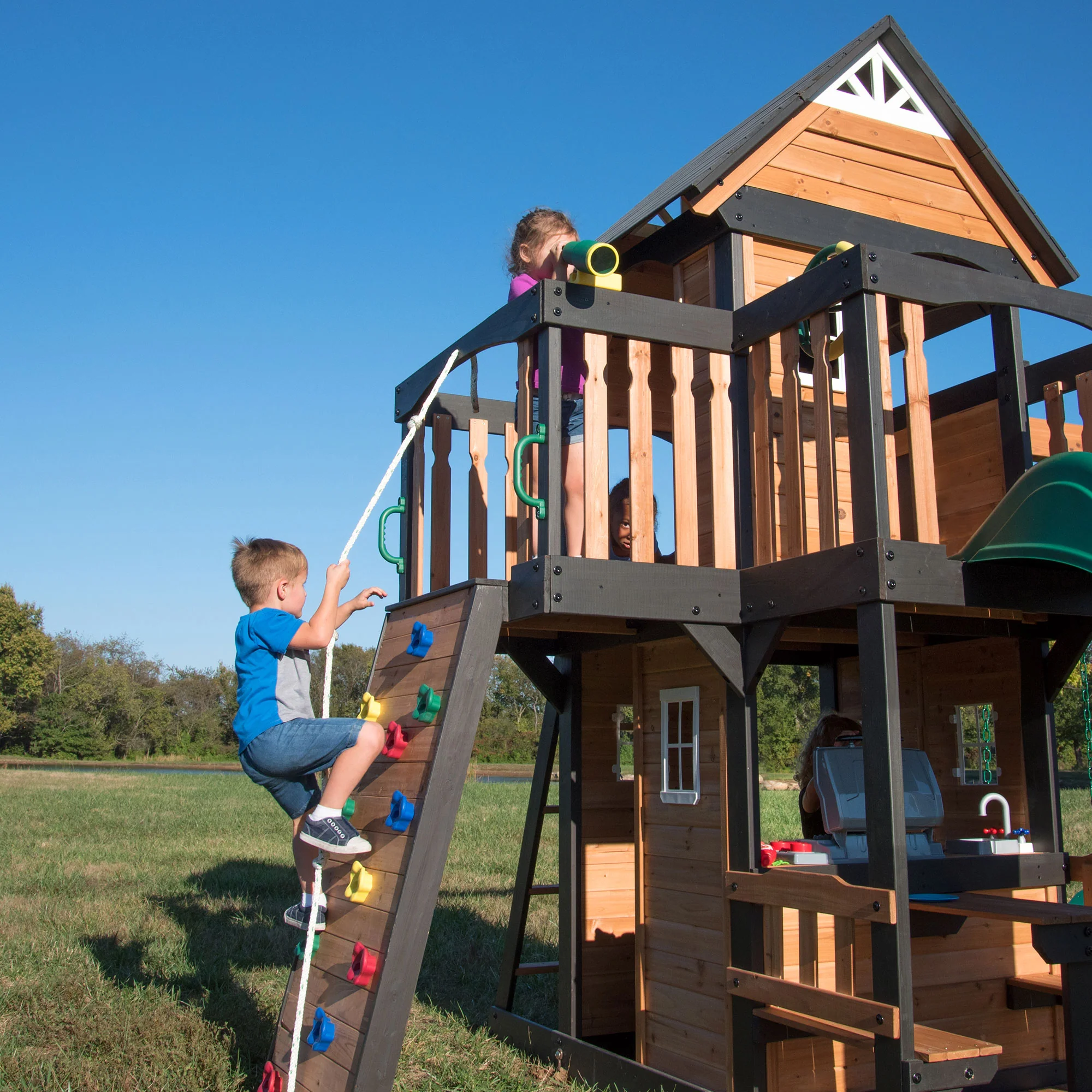 Canyon Creek Swing Set with Green Wave Slide - Image 4
