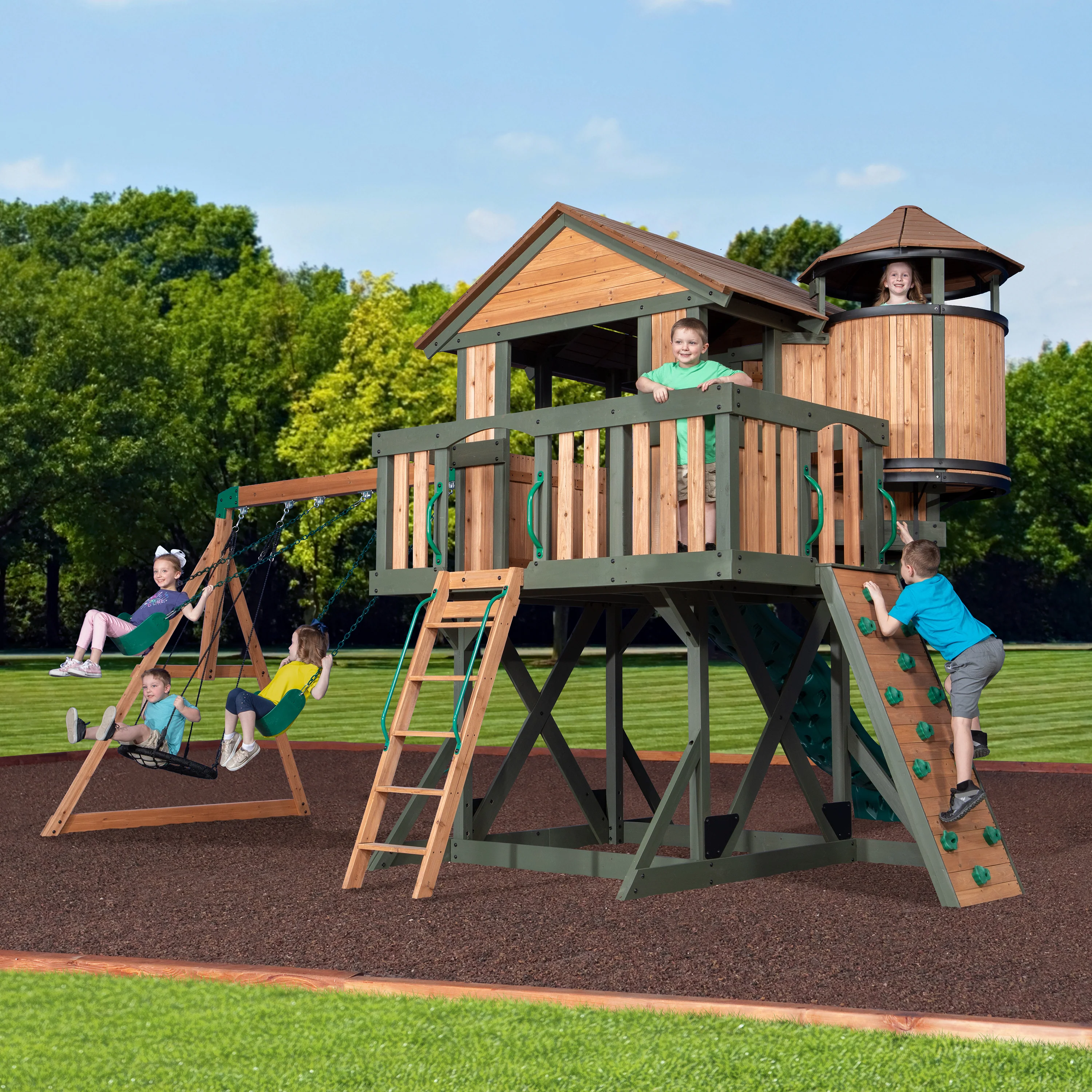 Eagles Nest Elite Swing Set with Green Wave Slide - Image 11