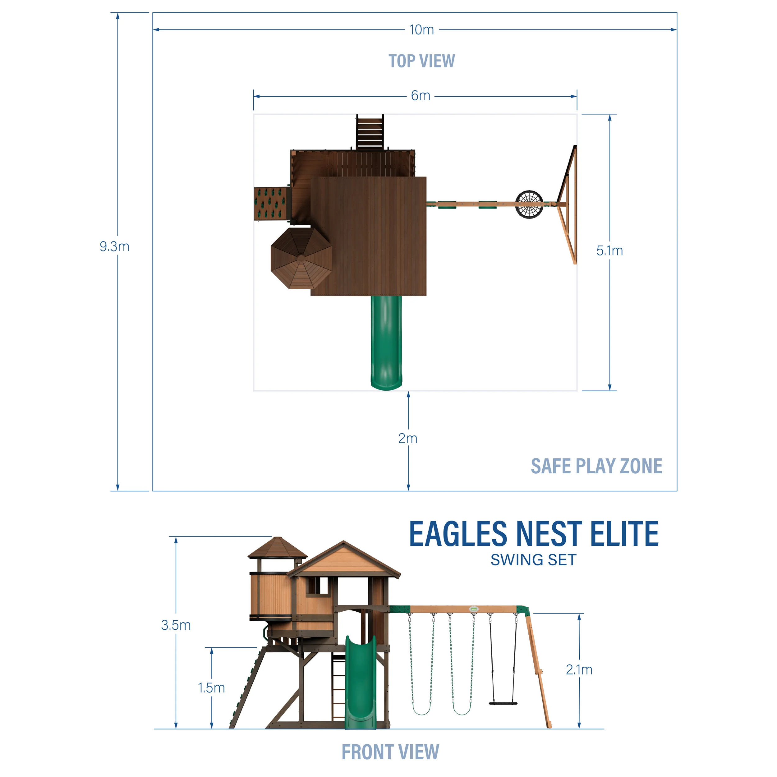 Eagles Nest Elite Swing Set with Green Wave Slide - Image 3