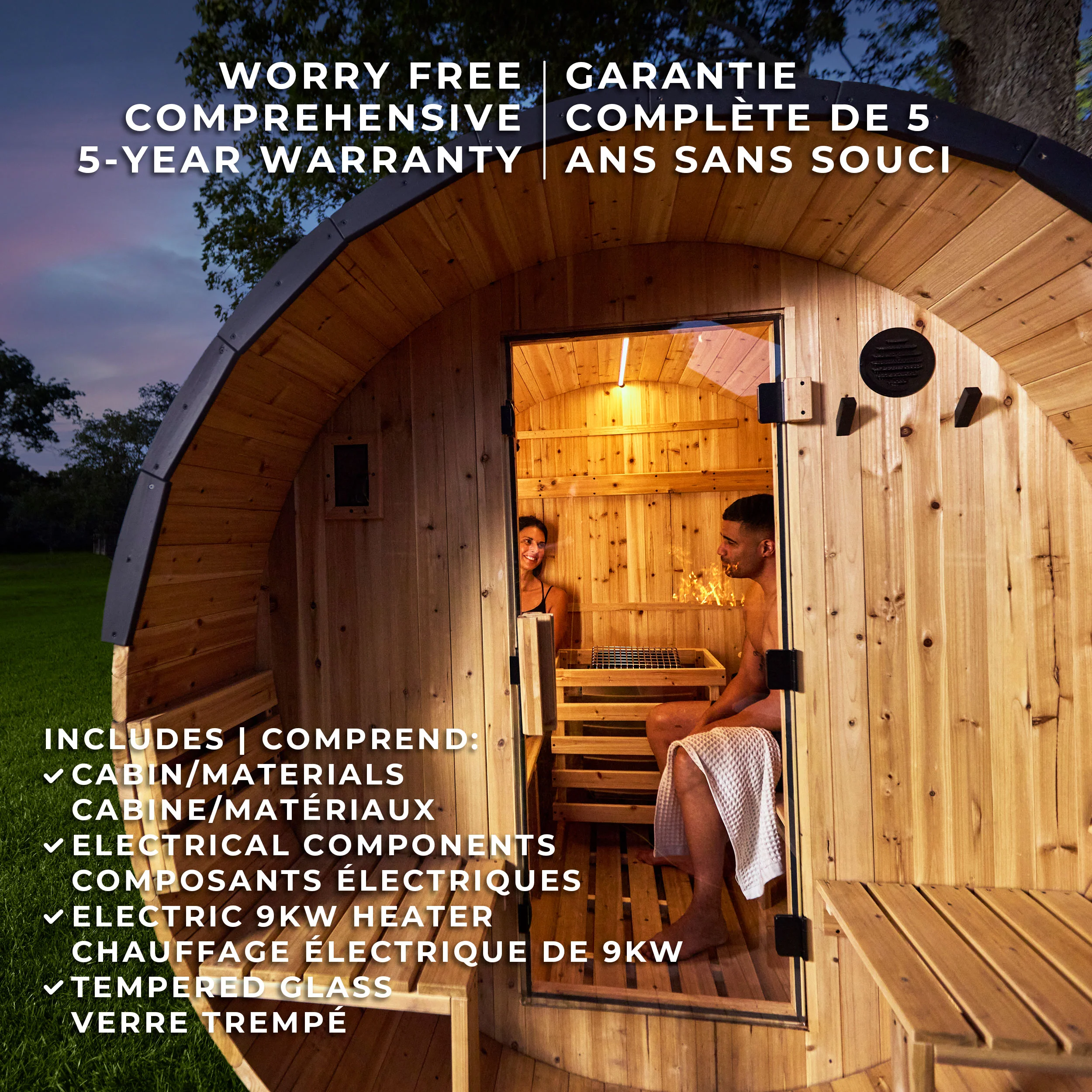 Paxton Outdoor Barrel Sauna with Porch – 2-4 Person - Image 3