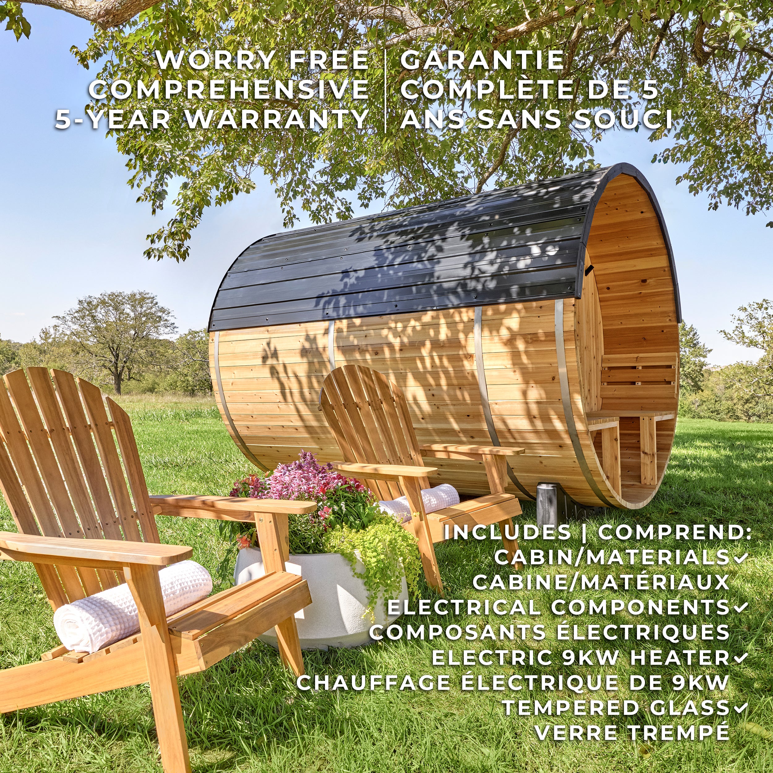 Paxton Outdoor Barrel Sauna with Porch – 4-6 Person - Image 3