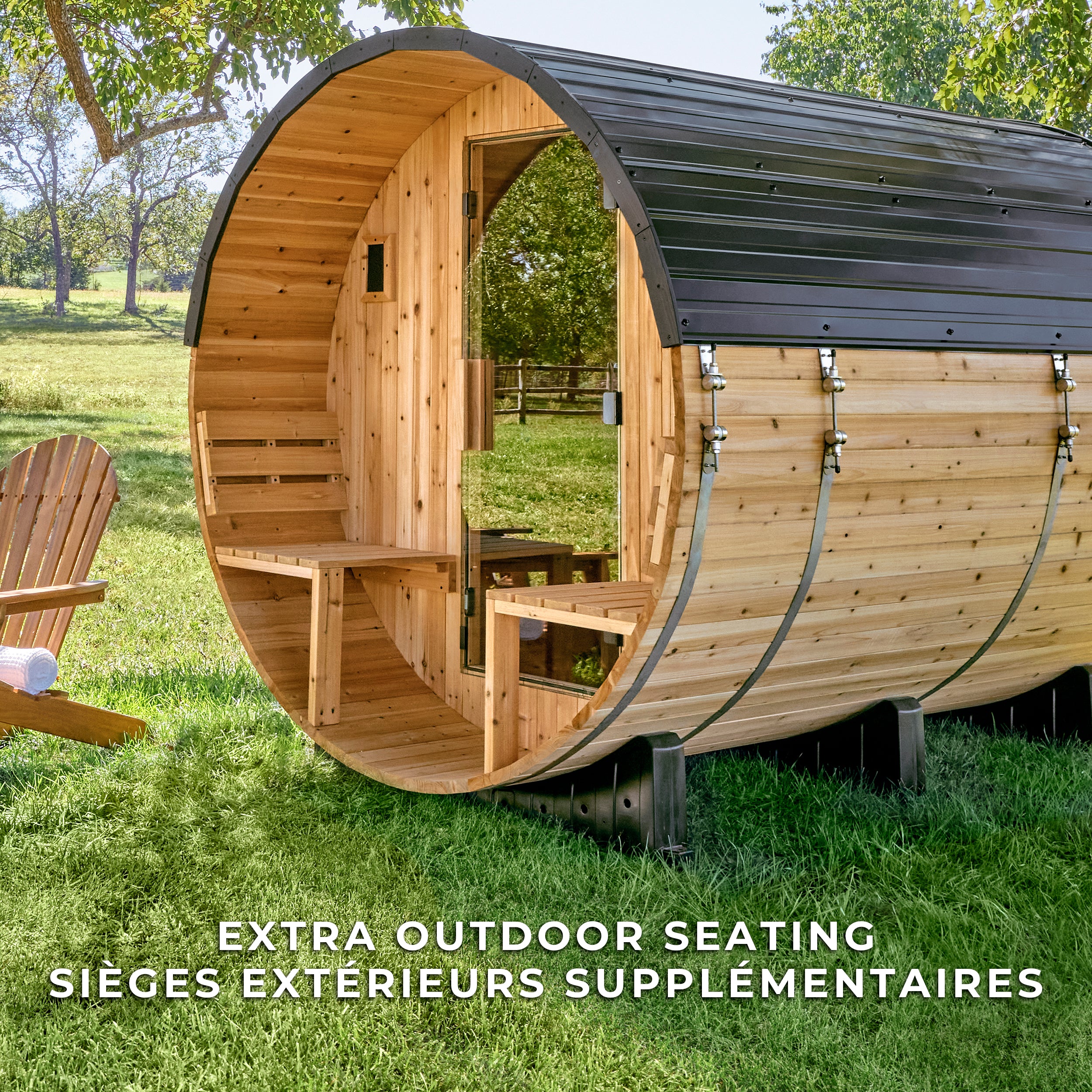 Paxton Outdoor Barrel Sauna with Porch – 4-6 Person - Image 9