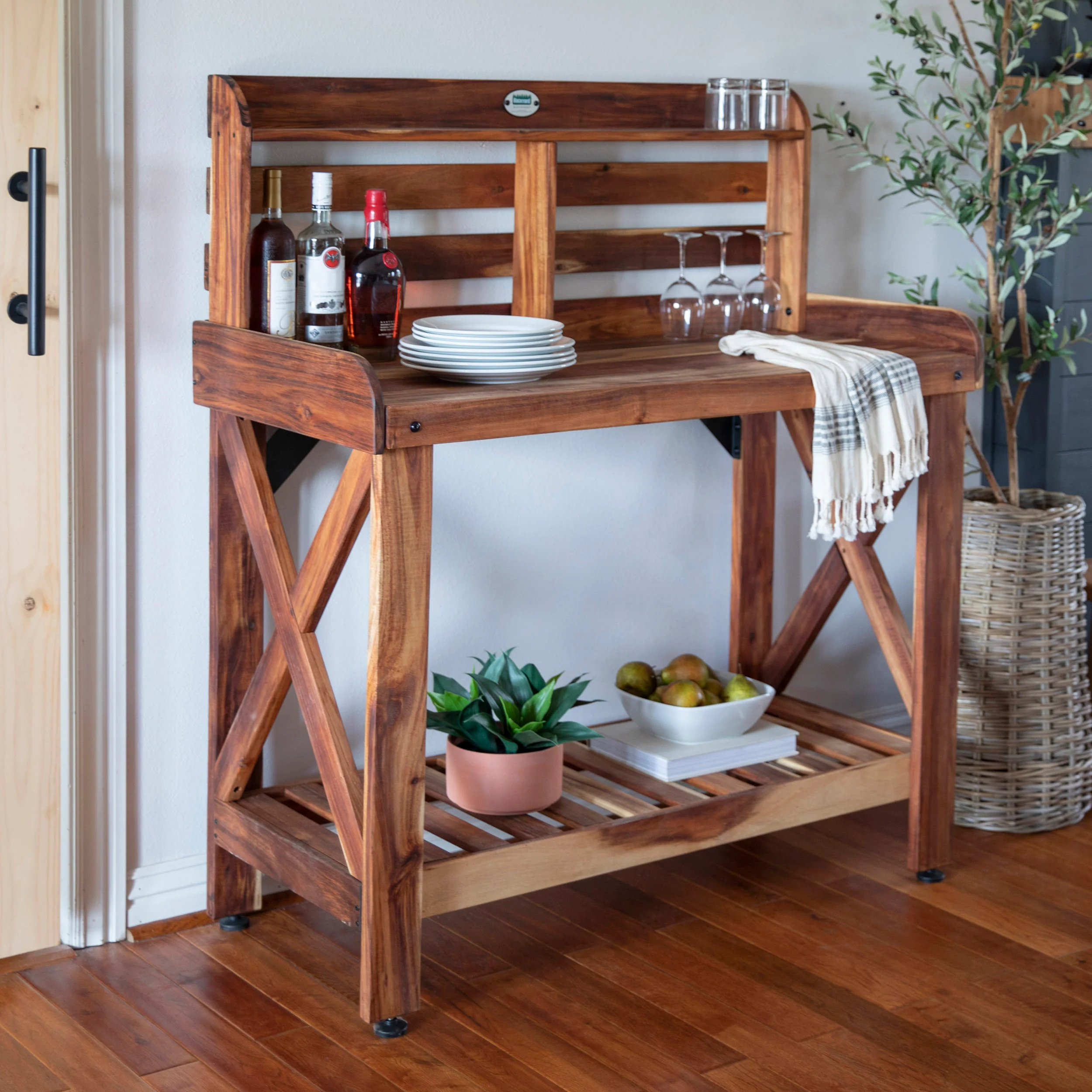 Potting Table/Bench/Serving Bar - Acacia Wood - Image 11
